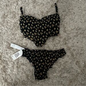 NEW Gilly Hicks Lemons Bralette and Ruched Cheeky Bottoms Set